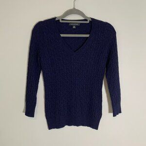 Banana Republic dark navy blue cable knit vneck wool cashmere blend sweater